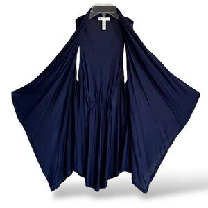 Ambiance Navy Blue Cascading Open Front Waterfall Draped Vest Perfect New NWOT